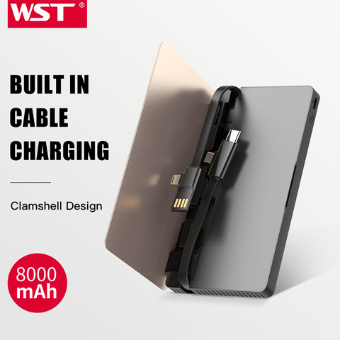 WST Original Brand Built In Cable Caricatore Portatile Ultra Thin Power Bank Gold Silver Business Style Portable Battery Pack ► Photo 1/6