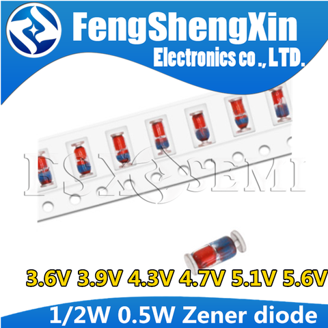 200pcs/lot 0.5W 1/2W Zener diode LL34 1206 3.6V 3.9V 4.3V 4.7V 5.1V 5.6V  ZMM3V6 ZMM3V9 ZMM4V3 ZMM4V7 ZMM5V1 ZMM5V6 ► Photo 1/1