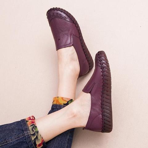 2022 spring stylish women's genuine leather loafers flats female slip-on oxford shoes woman flats ► Photo 1/6