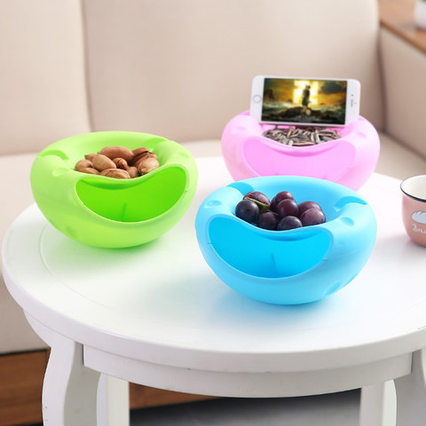 Bowl Double Layer Dry Fruit Containers Snacks Seeds Storage Box Garbage Holder Plate Dish Organizer With Phone holder LW0227246 ► Photo 1/4