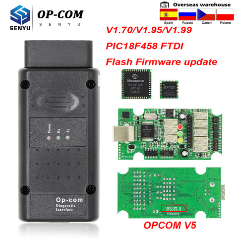 OPCOM V5 1.70 1.95 1.99 PIC18F458 FTDI Flash Firmware update OP COM For Opel OBD OBD2 Scanner Auto Car Diagnostic Tool Cable 1.7 ► Photo 1/6