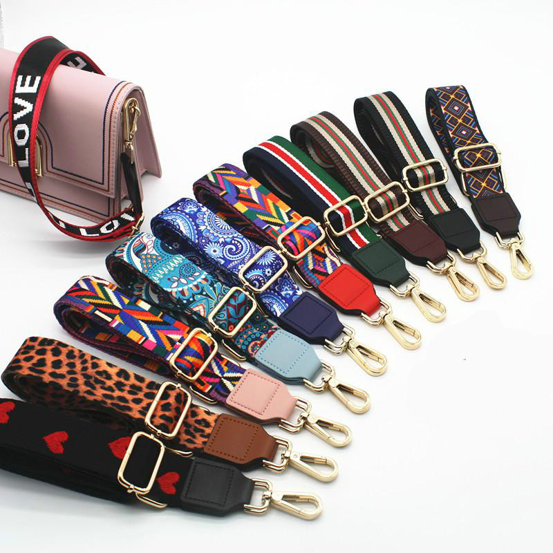 Nylon Colored Bags Straps Rainbow Belt Accessories Women Adjustable Shoulder Hanger Handbag Straps Decoration Handle Black Gold Buckle