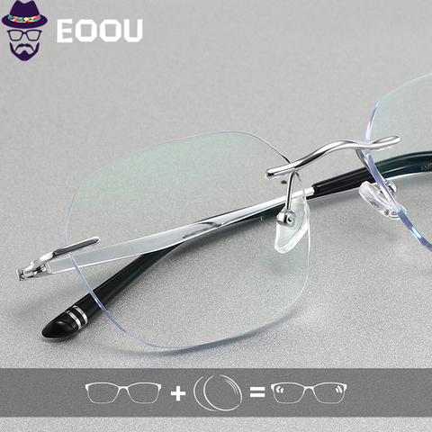 Titanium Men Rimless glasses Photochromic Optical Glasses Prescription Anti blue light Oculos Multifocal Lens Frame Glasses ► Photo 1/5