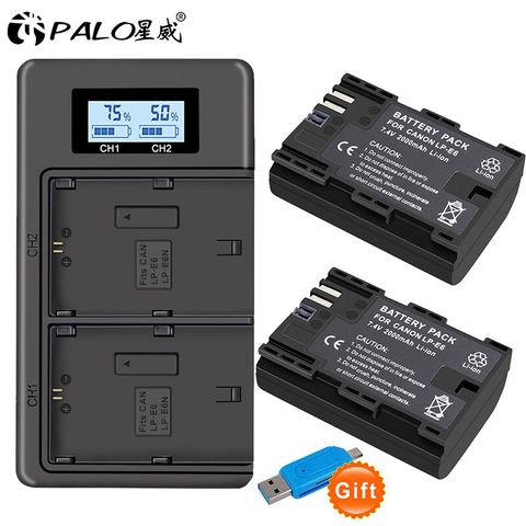 2xLP-E6N LP E6 LP-E6 E6N Battery 2000mAh + LCD Dual Charger For Canon 5D Mark II III 7D 60D EOS 6D 70D 80D for canon accessories ► Photo 1/6