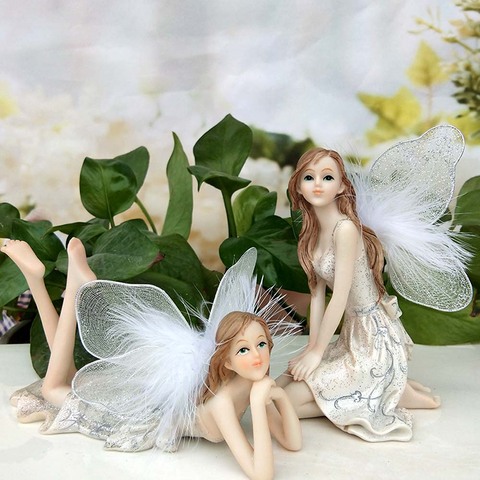 1 Pcs Europe Style White Wing Angels Figurines Garden Fairy Resin Crafts Home Desk DIY Ornament Car Decor ► Photo 1/3