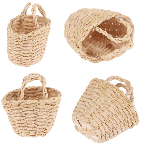 Mini 1/12 Cute Dollhouse Rattan Iron Frame Frame Hand Woven Vegetable Food Storage Basket Dolls Miniature Decoration ► Photo 1/6