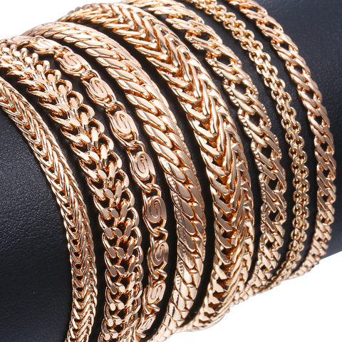 Davieslee Bracelets for Women 585 Rose Gold Filled Chains Mens Womens Bracelat Foxtail Hammered Bismark Chain 3-8mm 20cm DCBB1 ► Photo 1/6