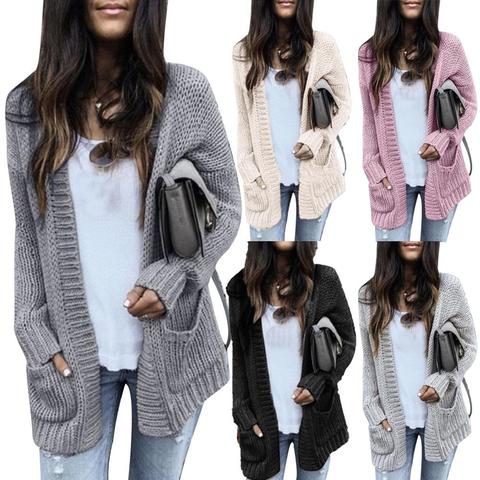 Autumn Winter Women Solid Color Long Sleeve Knitted Cardigan Sweater Jacket Women's Clothing свитера женские 2022 jerseys mujer ► Photo 1/6