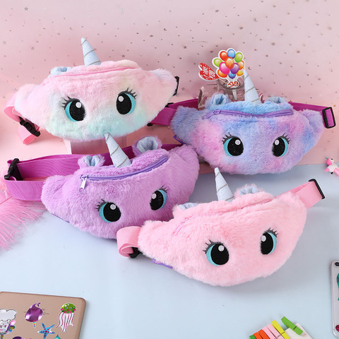 Cute Unicorn Children's Fanny Pack Girls Waist Bag Plush Toys Belt Gradient Color Chest Bag Cartoon Coin Purse Travel Chest Bag ► Photo 1/6