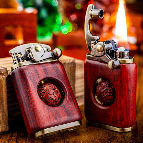 2022 New Rotating Rocker Lighter Men and Women Gifts Pure Copper Rosewood Lighter Grinding Wheel Retro Playable Lucky Turn Beads ► Photo 1/6