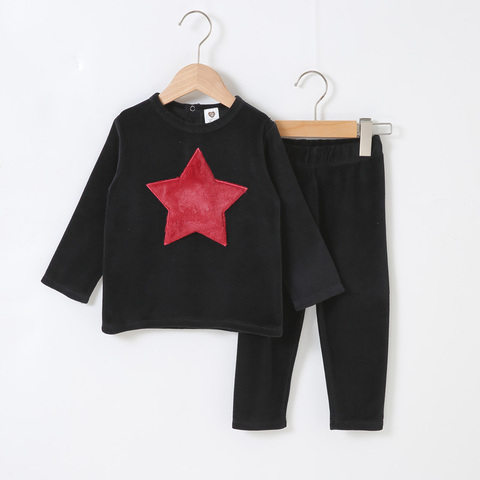 2022 baby clothes long top and pant set children casual set with star and heart patches kids clothes black color fashion clothes ► Photo 1/6