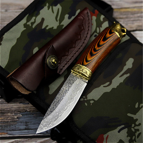 PEGASI  Japanese Damascus steel tactical knife,  hunting knife wilderness camping rescue straight knife + suitcase ► Photo 1/6