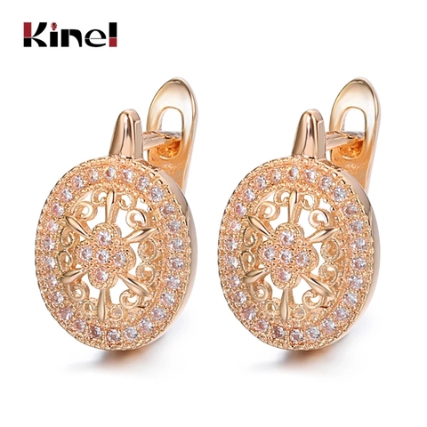 Kinel Luxury Wedding Zircon Stud Earrings Hollow Flowers Oval Earrings Beautiful For Women 585 Rose Gold Engagement Jewelry ► Photo 1/6