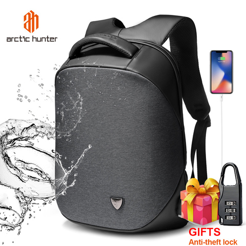 ARCTIC HUNTER Anti-theft Men USB Charging Backpack Headphone plug 15.6