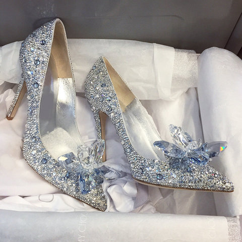 2022 New Rhinestone High Heels Cinderella Shoes Women Pumps Pointed toe Woman Crystal Party Wedding Shoes 5cm/7cm/9cm heels ► Photo 1/6