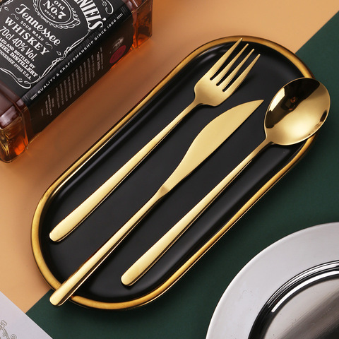 Gold Plated Tableware Korean Metal Travel Chopsticks Portugal Spoon Flatware Set