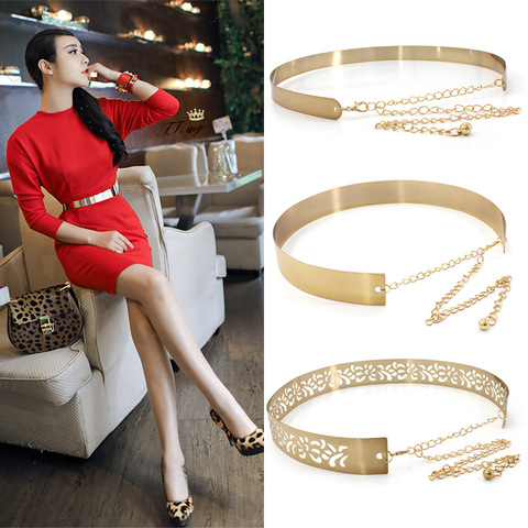 2022 Fashion Gold Silver Adjustable Metal Wide Bling Vogue Waistband Plate Ladies Chains Waist Belt Woman Mirror Waistband ► Photo 1/6