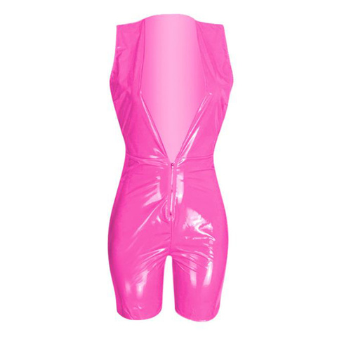Women Jumpsuit Romper Bodycon Playsuit Shiny Wetlook PU Faux Leather Playsuits Shorts Party Clubwear Sexy Hollow Out Jumpsuit ► Photo 1/6