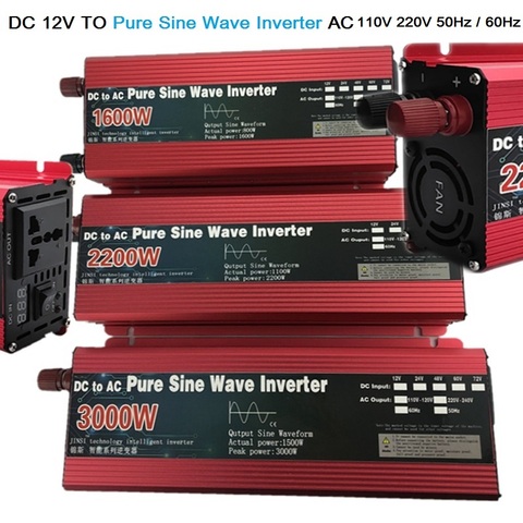 Pure Sine Wave inverter 12V/24V to AC 110V 220V 1600W/2200W/3000W Voltage transformer Power Converter solar inverter LED display ► Photo 1/6