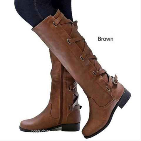 Snow boots warm Women's Boots Winter Cross Strap Long Snow Knee High Bootie Cowboy Warm Shoes winter shoes woman Botas Mujr km98 ► Photo 1/5