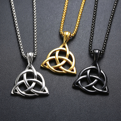 Lucky Triquetra Trinity Knot Charm Pendant Necklace Stainless Steel Irish Jewelry for Men Unisex ► Photo 1/6