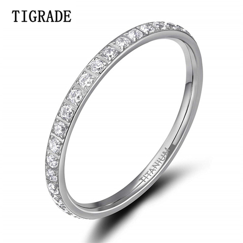 TIGRADE 2mm Women Titanium Ring Cubic Zirconia Anniversary Wedding Engagement Band Size 4 to 13 bagues pour femme ► Photo 1/6