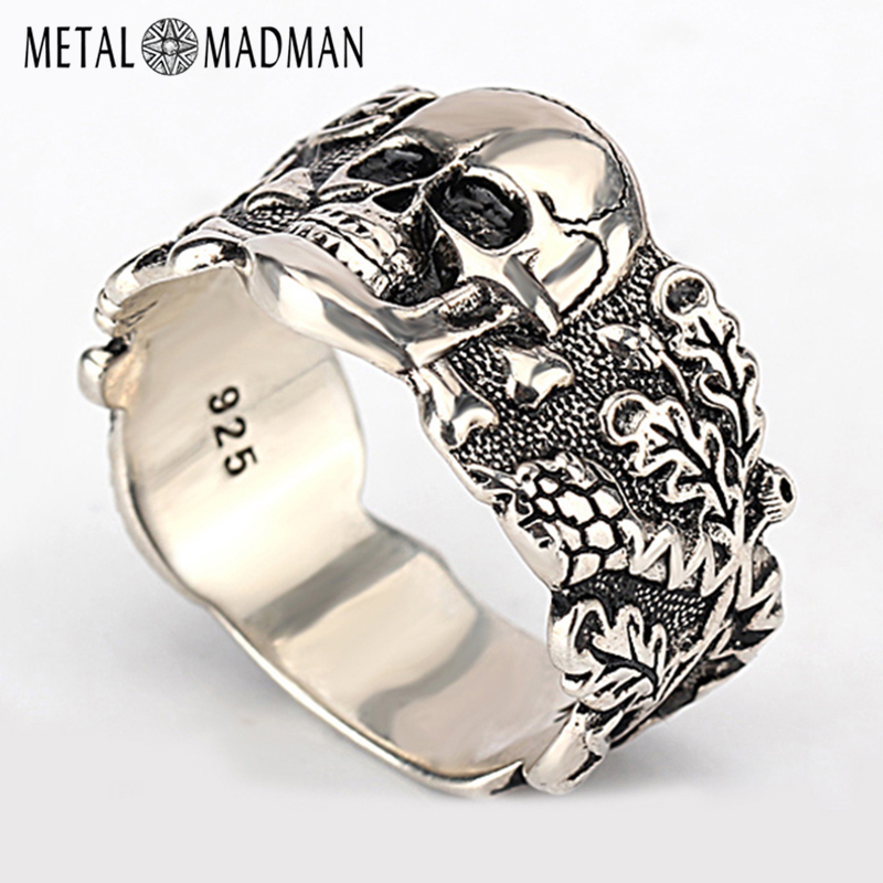 Skull Ring for Men Biker Ring Silver Mens Ring Dark Edge Halloween 925 Silver Skull Ring Silver Skeleton Ring Creepy Gothic Ring