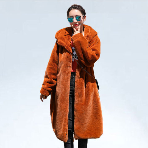 Winter Coat Women Thick Warm Hooded X-Long Faux Fur Jacket Female High Quality Fluffy Rabbit Fur Coat Plus Size Loose Parkas ► Photo 1/6