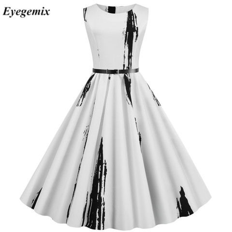 2022 New Women Vintage Dress White Printed Summer Dresses Plus Size Robe Pin Up Retro 50s 60s Rockabilly Party Sundress Vestidos ► Photo 1/6