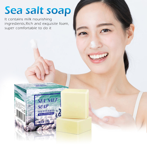 Sea Salt Soap whitening Moisturizing Soap Natural Milk Sea Salt Soap Remove Pimple Pores Acne Treatment Face Care  Foaming Net ► Photo 1/6