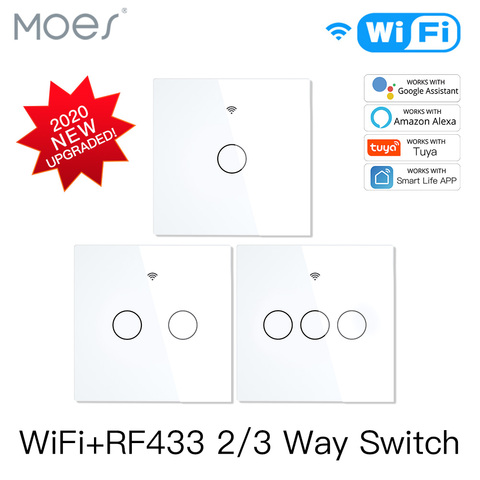 2022 NEW WiFi RF433 Smart Touch Switch 2/3 Way Smart Life/Tuya App Control,Alexa Google Home Voice Control 1/2/3 Gang EU ► Photo 1/6