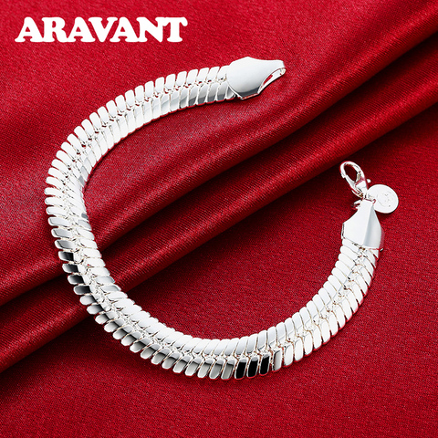 925 Silver 10MM Flat Snake Chain Bracelet&Bangle For Women Men Jewelry Pulseira Gift ► Photo 1/6