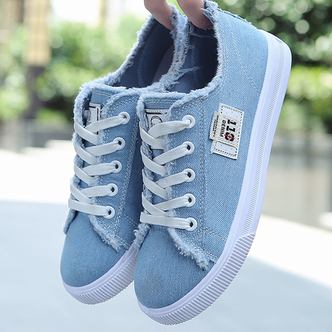 Women's Canvas Shoes Breathable Classic Summer Sneakers for Girls Lace-up Denim Shoes Casual Big size 9-10 Tenis feminino ► Photo 1/6