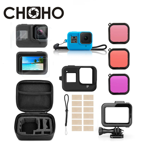 For Gopro 8 Black Accessories Sets Waterproof Case Dive Filter Frame Case Screen Protector Silicone Shell For Go Pro Hero 8 ► Photo 1/6