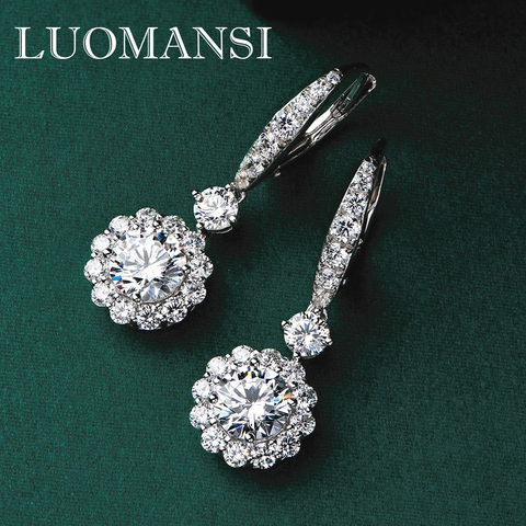 Luomansi Wholesale Silver Jewelry 18K White Gold Earrings High Carbon Diamond Long Earrings S925 for Women ► Photo 1/6