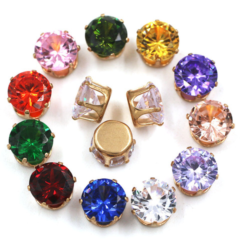New round shape Zircon artificial gemstone glass strass rhinestones with gold claw DIY jewelry Accessories ► Photo 1/6