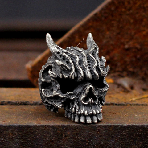 EYHIMD Men's Heavy Metal Gothic Black Asura Skull Stainless Steel Rings Goth Biker Jewelry Gift ► Photo 1/2