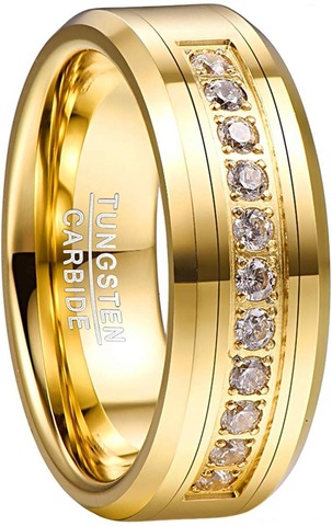 NUNCAD Men's 8MM Tungsten Carbide Ring Wedding Band with Round Cubic Zirconia Gold Plated CZ Engagement Ring Size 7-12 ► Photo 1/6