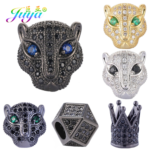 Juya DIY Lion Panther Tiger Leopard Head Beads AAA Zircon Copper Animal Charm Beads For Natural Stones Beadwork Jewelry Making ► Photo 1/6