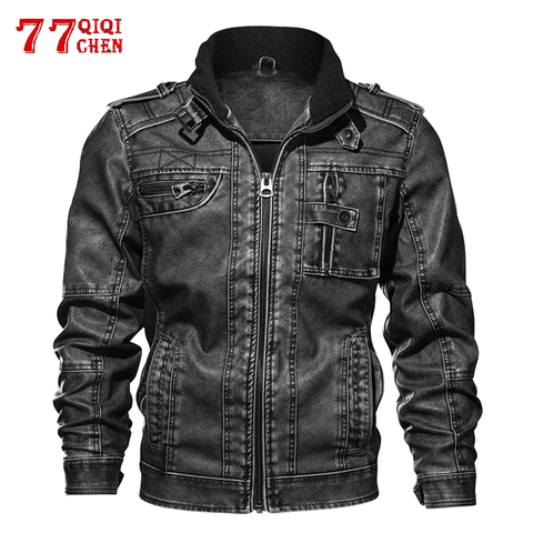 Men's PU Jacket Leather Coat Autumn Slim Faux Leather Motorcycle Jackets Stand collar Coats Male Drop shipping Plus Size 8XL ► Photo 1/6