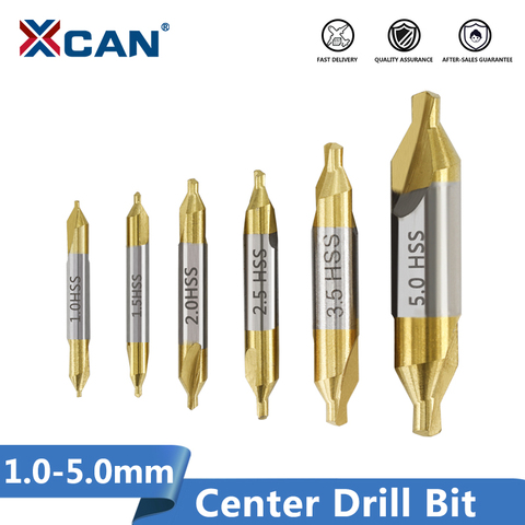 XCAN 6pcs 1.0-5.0mm HSS TiN Coated Center Drill Bit Set Metalworking Hole Drill Hole Cutter 60 Degrees Combined Drill Bit Set ► Photo 1/6