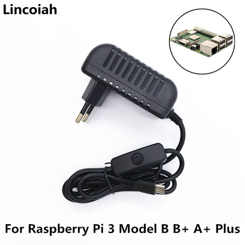 Lincoiah Power Supply Charger AC/DC Adapter 5V 3A PSU Micro USB with Power On/Off Switch for Raspberry Pi 3 Model B B+ A+ Plus ► Photo 1/6