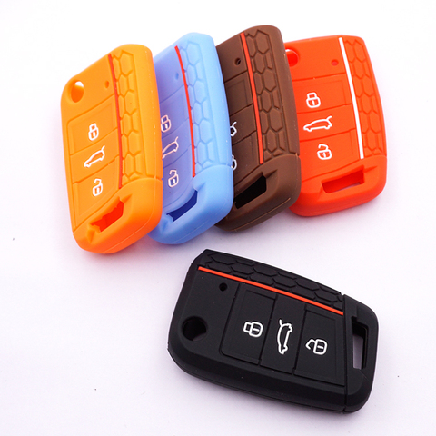 Cocolockey silicone key cover case for vw golf 7 mk7 for skoda for seat smart keyless 3 button remote key protection car styling ► Photo 1/6