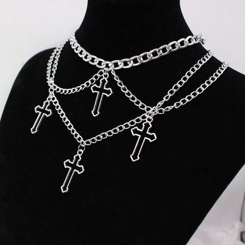 2022 Punk Silver Color Hollow Cross Pendant Necklaces For Women big figaro Chain multilayer choker Necklace collier femme collar ► Photo 1/6