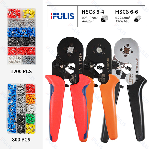 HSC8 Terminal Crimping Pliers Crimping Tool Crimper Ferrule Crimping Hand Tool Pliers+ 1200 Terminals Kit 6-4 6-6 ► Photo 1/6