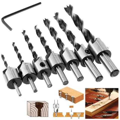 Oauee 8Pcs Flute Countersink Drills Bit HSS Drills Bit Reamer Set For Woodworking Chamfer 3-10mm ► Photo 1/6