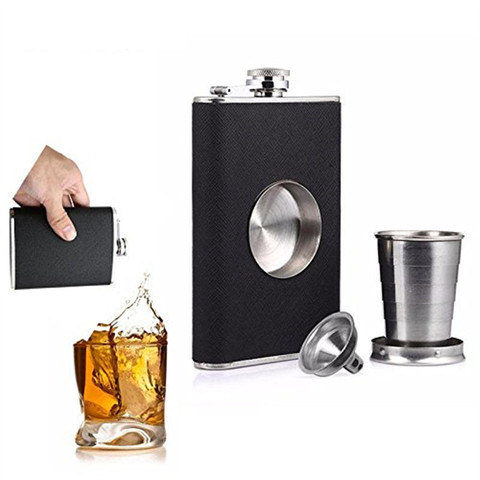 8oz Whisky Bottle Folding Vodka Cup And Stretching Liquor Flagon 304 Stainless steel Alcohol Funnel Portable Pocket Hip Flasks ► Photo 1/6