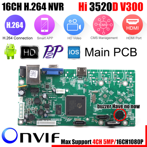XMEye P2P 16CH 1080P CCTV NVR Board HI3520D 4CH 5MP 16CH 1080P Video Recorder Module 2 SATA Ports ONVIF Motion Detect ► Photo 1/6