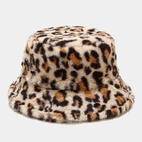 9 Color Camel Leopard Fishing Caps Panama Bob Fisherman Gorros Warm Soft Faux Fur Winter Bucket Hat For Women Ladies ► Photo 1/6