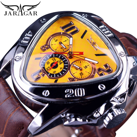 Jaragar Clock Top Brand Luxury Mechanical Automatic Male Watch Yellow Triangle 3 Dial Unusual Watch Men Fashion Sport Wristwatch ► Photo 1/6